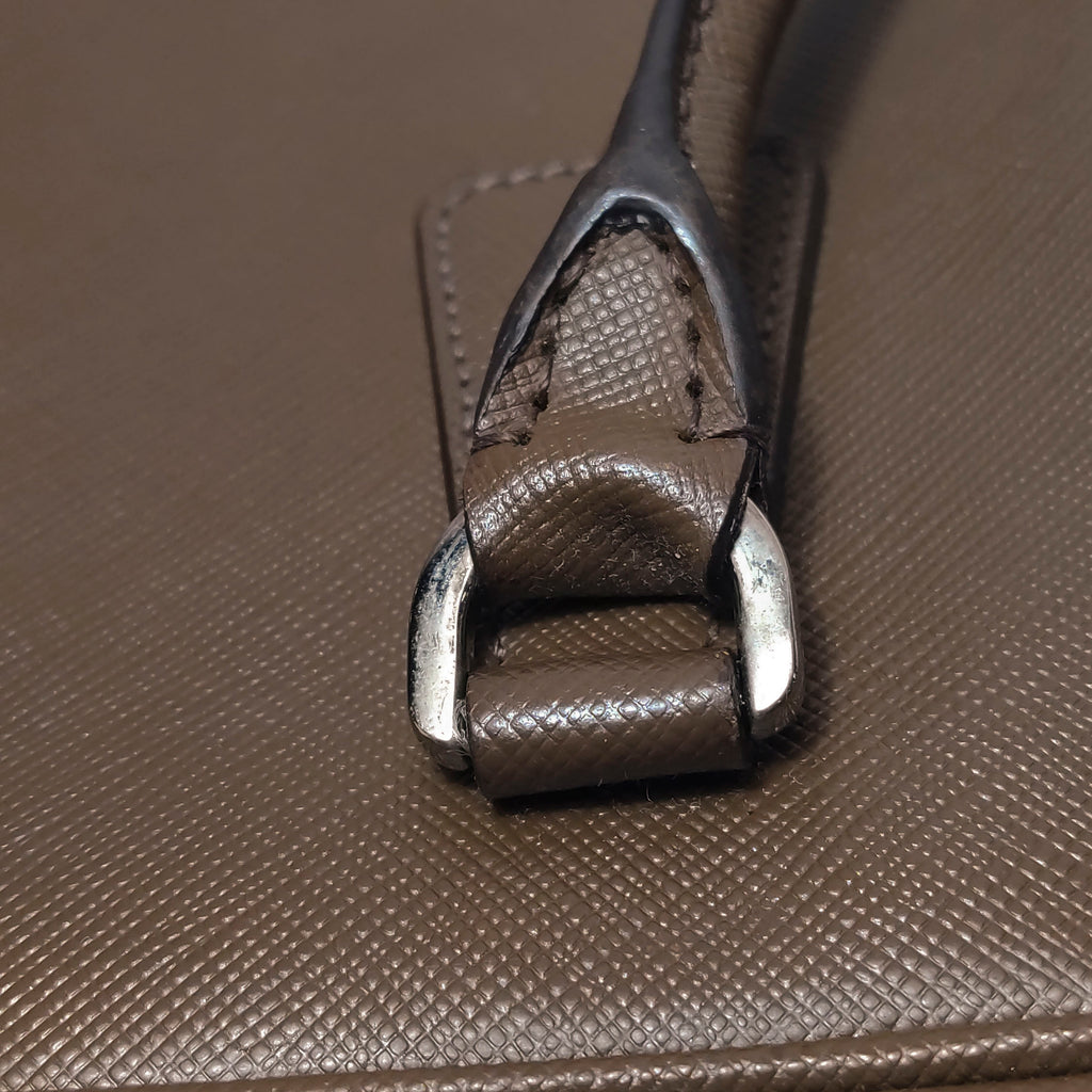 Prada Saffiano Lux Bowler Bag Brown