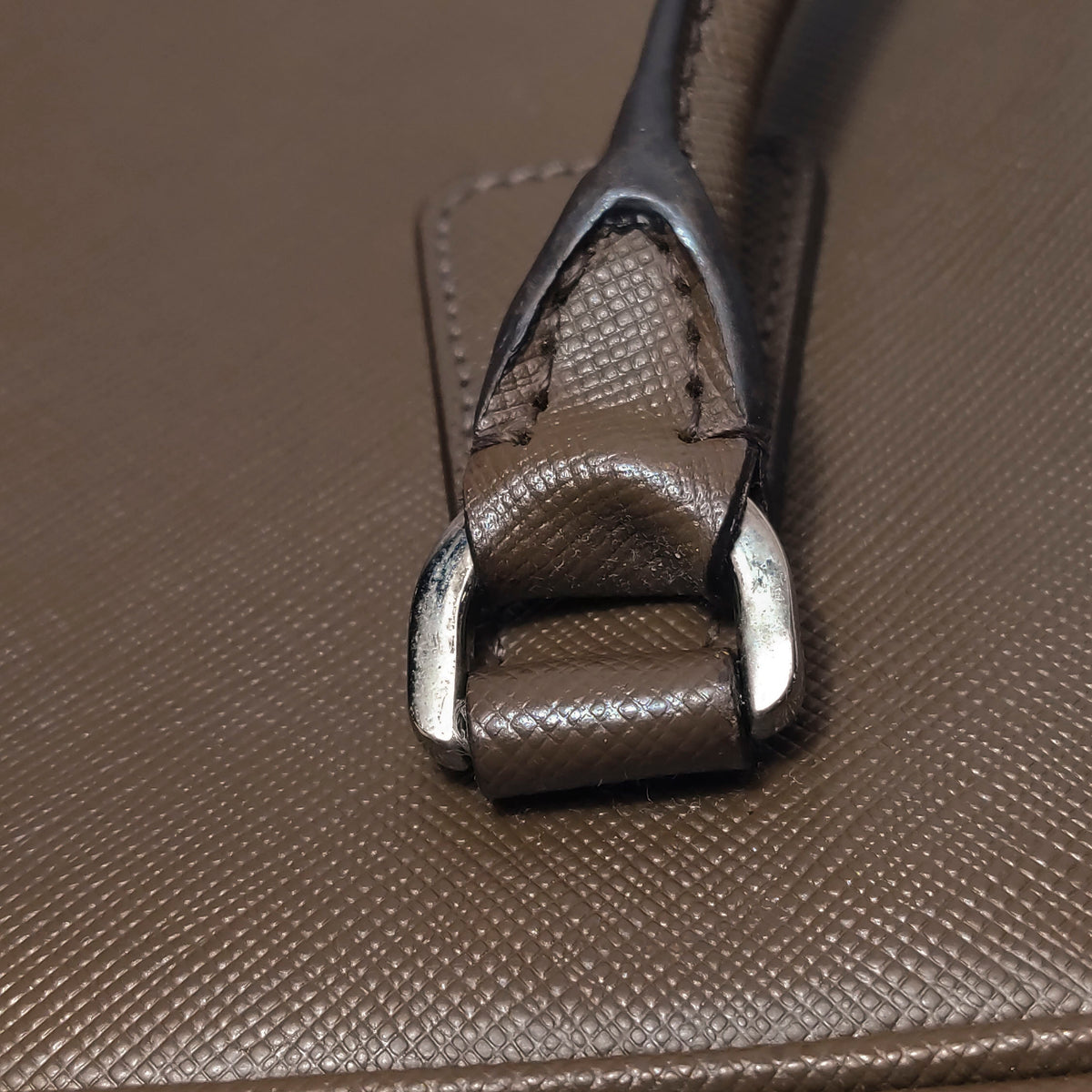 Prada Saffiano Lux Bowler Bag Brown