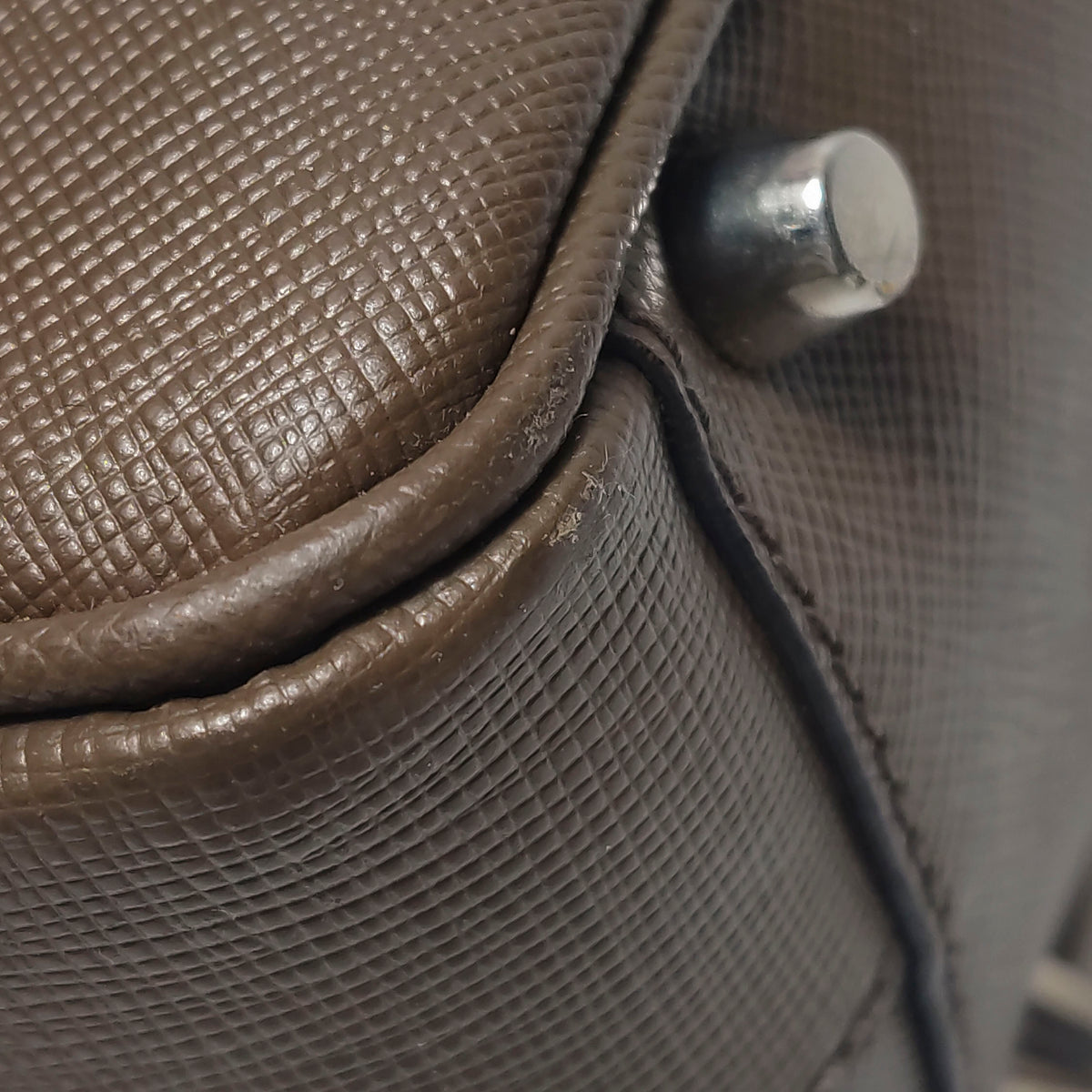 Prada Saffiano Lux Bowler Bag Brown