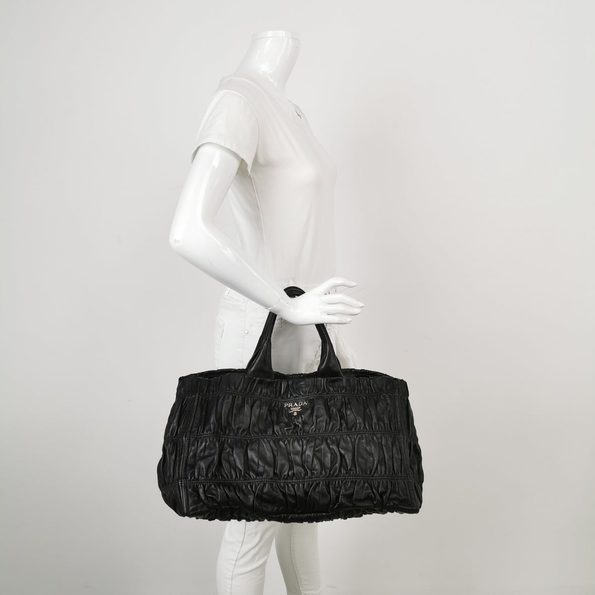 Prada Nappa Gaufre Tote Black Top Handle