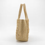 Prada Yarn Raffia Effect Crochet Logo Embroidered Small Tote Bag Naturale