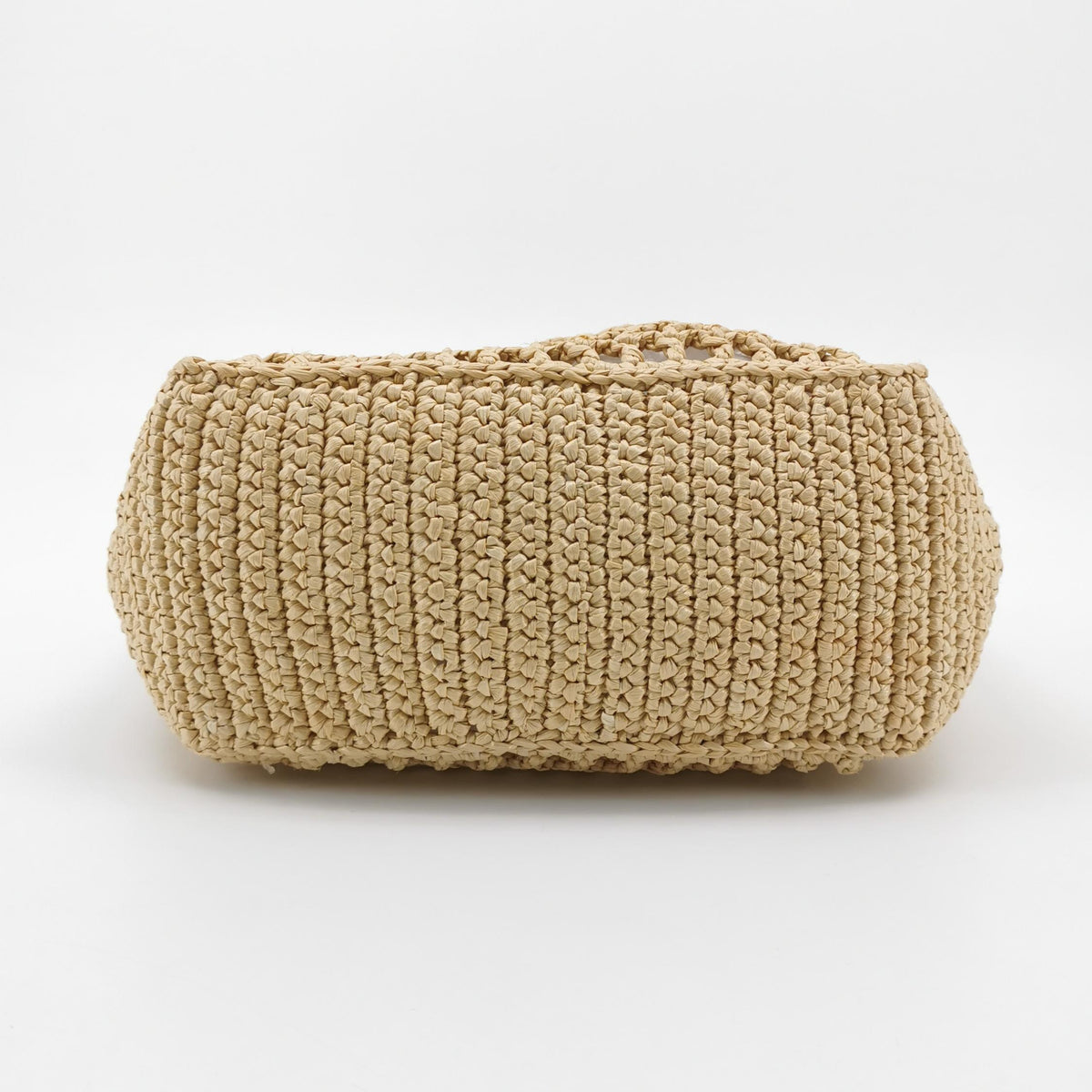 Prada Yarn Raffia Effect Crochet Logo Embroidered Small Tote Bag Naturale