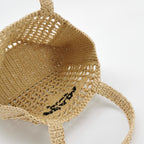 Prada Yarn Raffia Effect Crochet Logo Embroidered Small Tote Bag Naturale