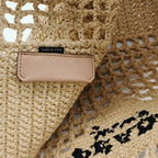 Prada Yarn Raffia Effect Crochet Logo Embroidered Small Tote Bag Naturale