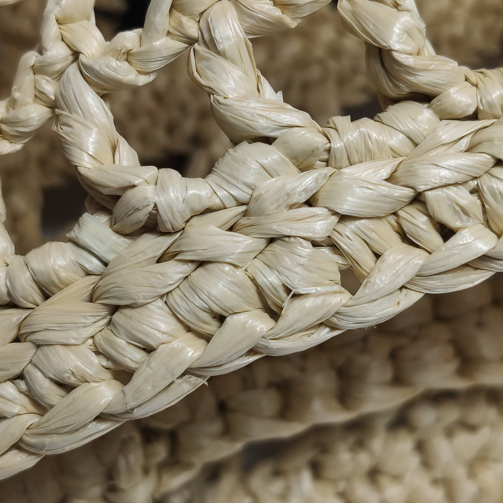 Prada Yarn Raffia Effect Crochet Logo Embroidered Small Tote Bag Naturale