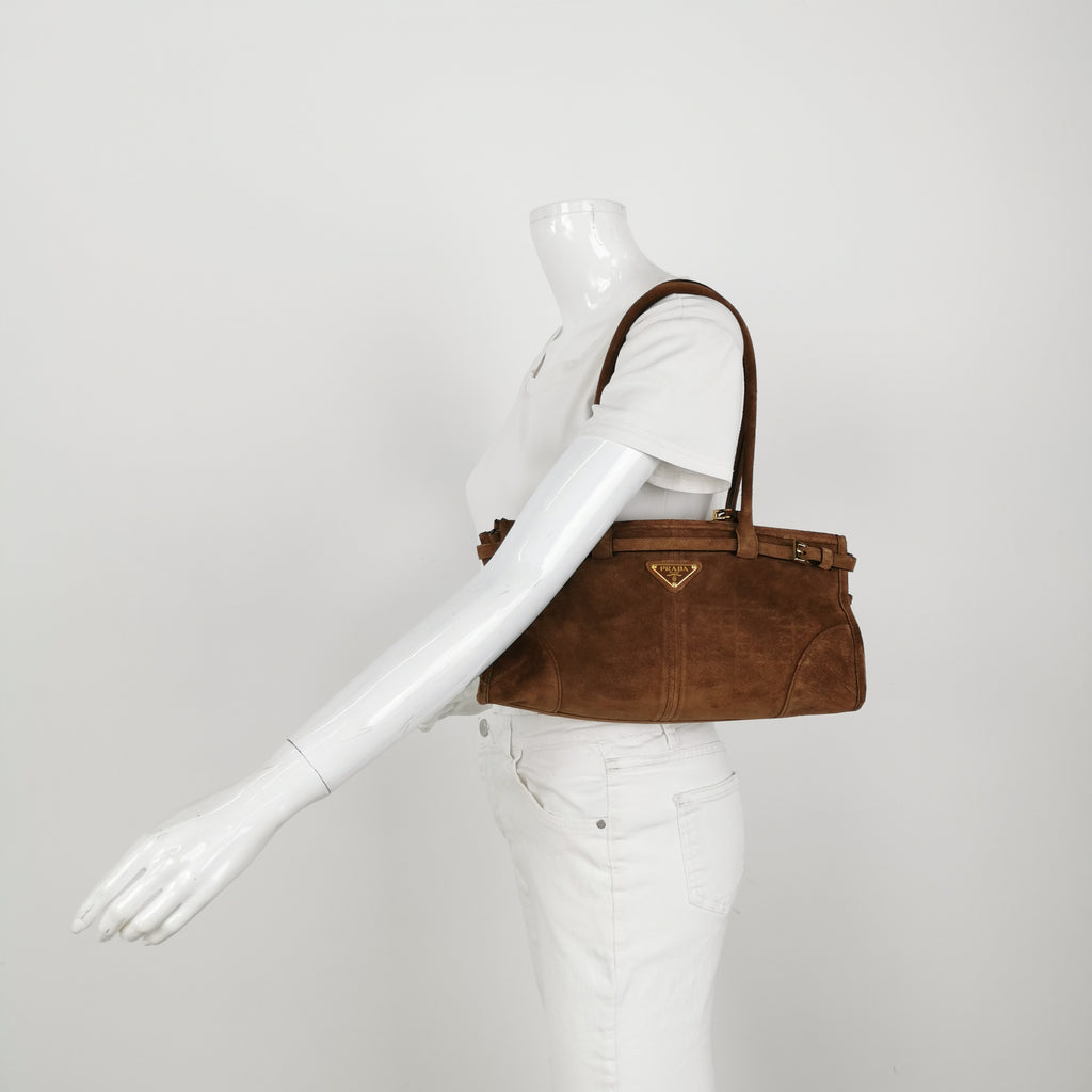 Prada Bonnie East West Brown Suede