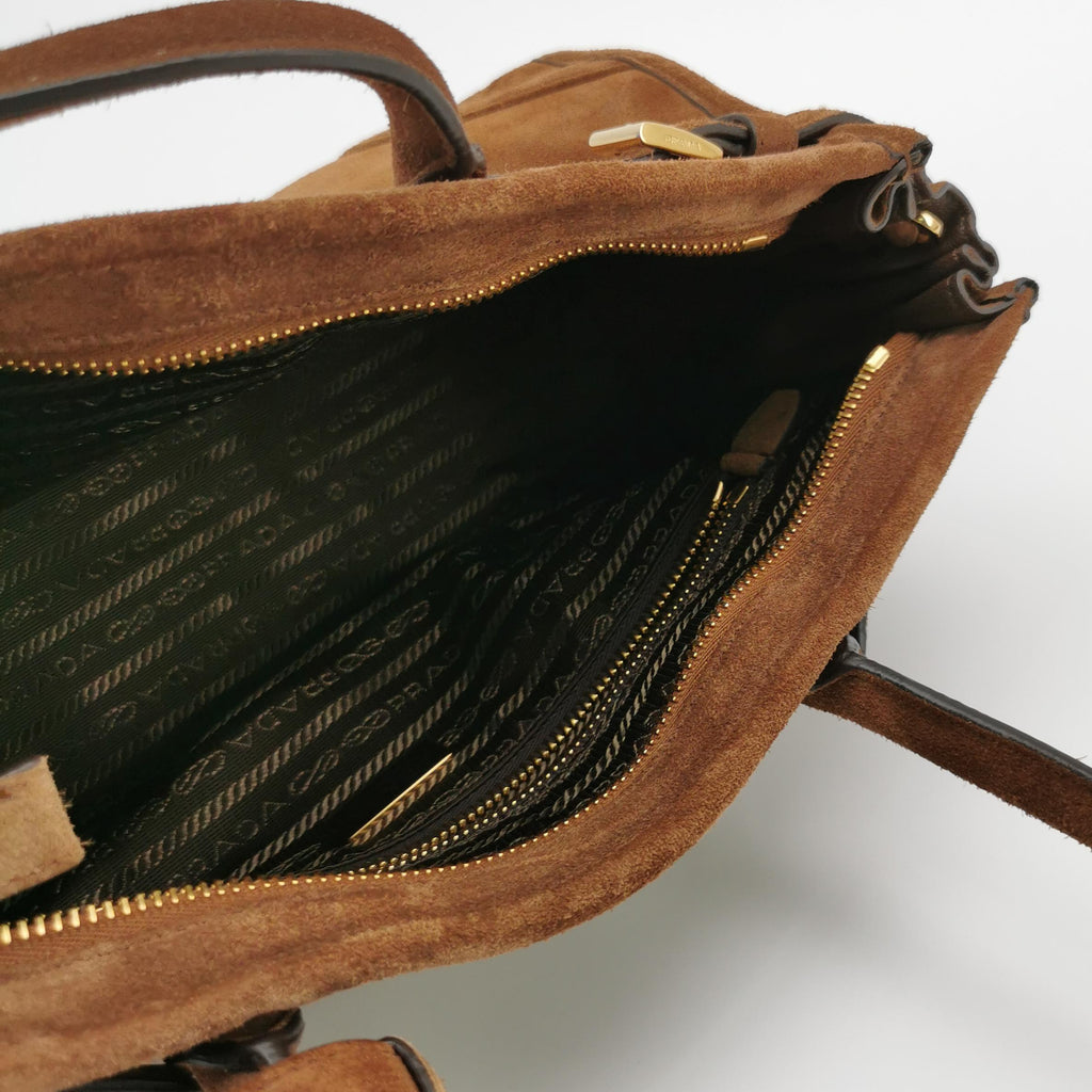 Prada Bonnie East West Brown Suede