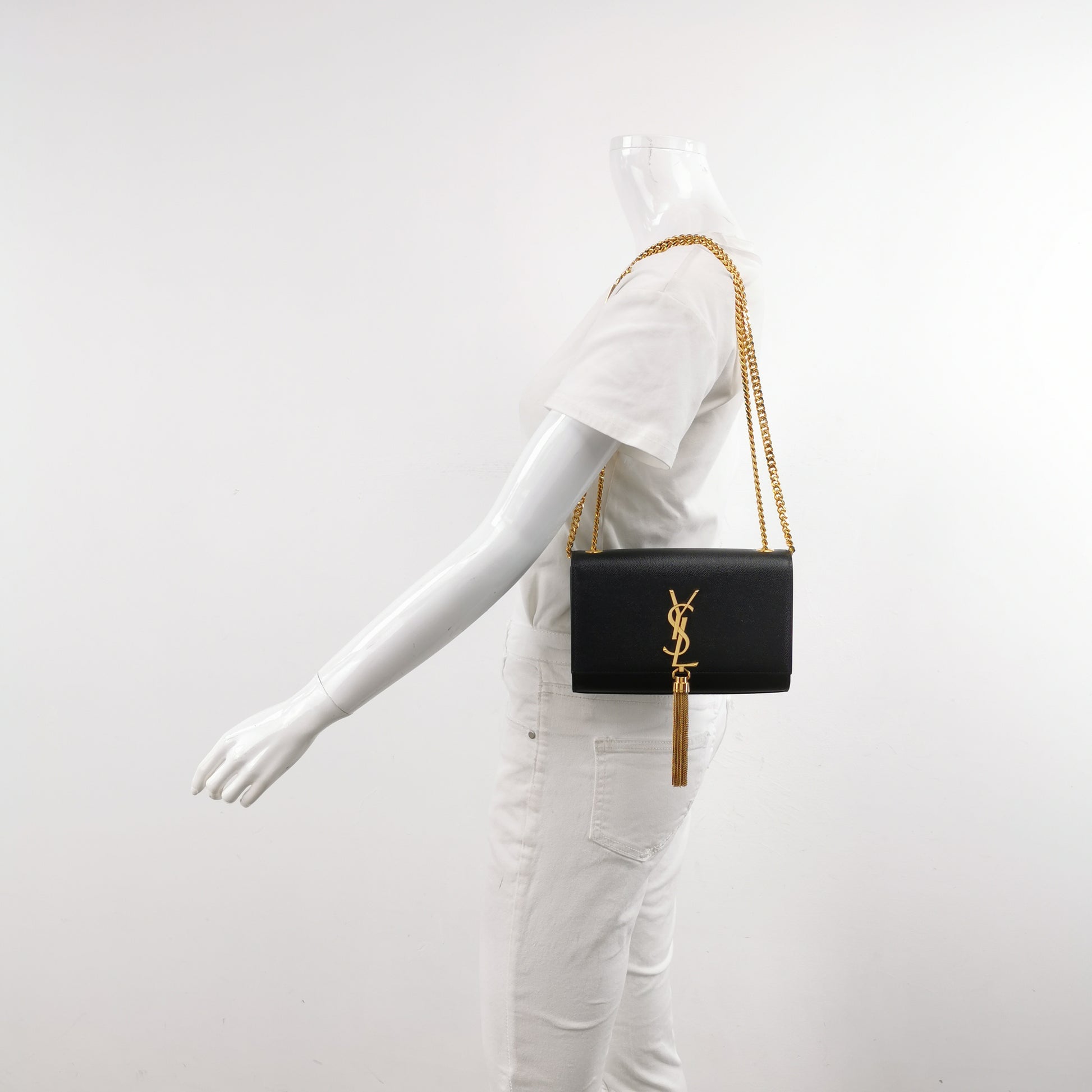 Saint Laurent Kate Tassel Grain de Poudre Black
