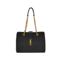 Saint Laurent Chevron Monogram Shopping Bag Grain De Poudre Black