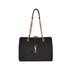 Saint Laurent Chevron Monogram Shopping Bag Grain De Poudre Black