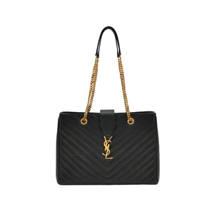 Saint Laurent Chevron Monogram Shopping Bag Grain De Poudre Black