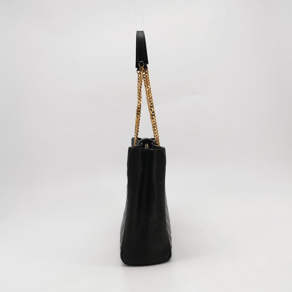Saint Laurent Chevron Monogram Shopping Bag Grain De Poudre Black