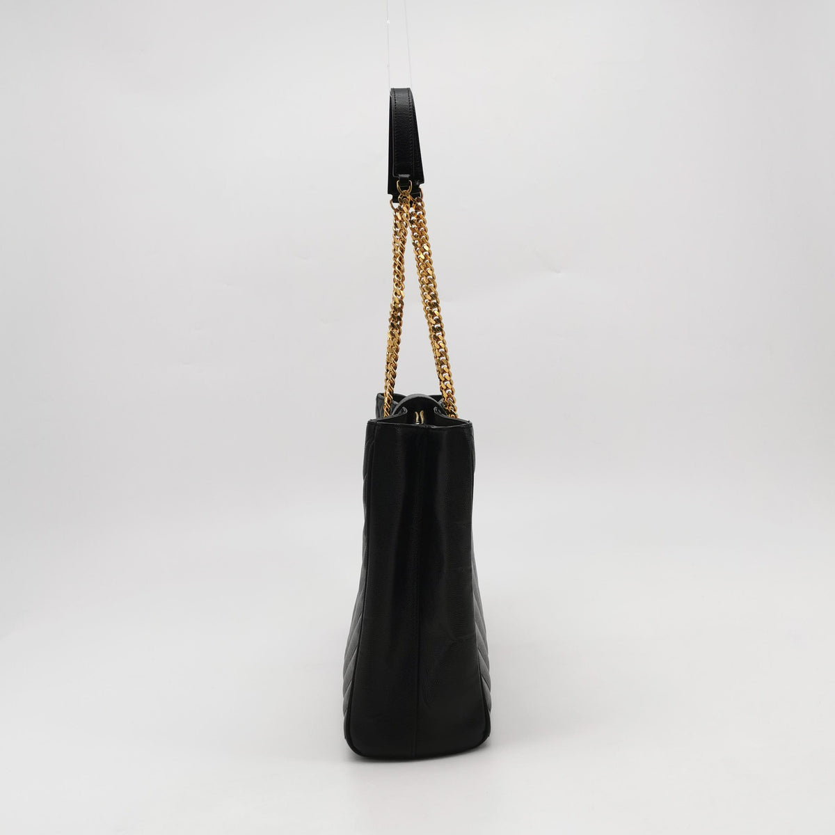 Saint Laurent Chevron Monogram Shopping Bag Grain De Poudre Black