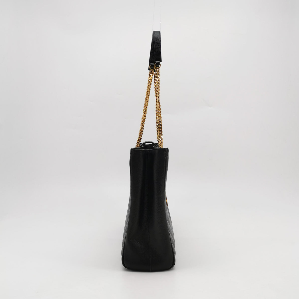 Saint Laurent Chevron Monogram Shopping Bag Grain De Poudre Black