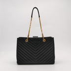 Saint Laurent Chevron Monogram Shopping Bag Grain De Poudre Black