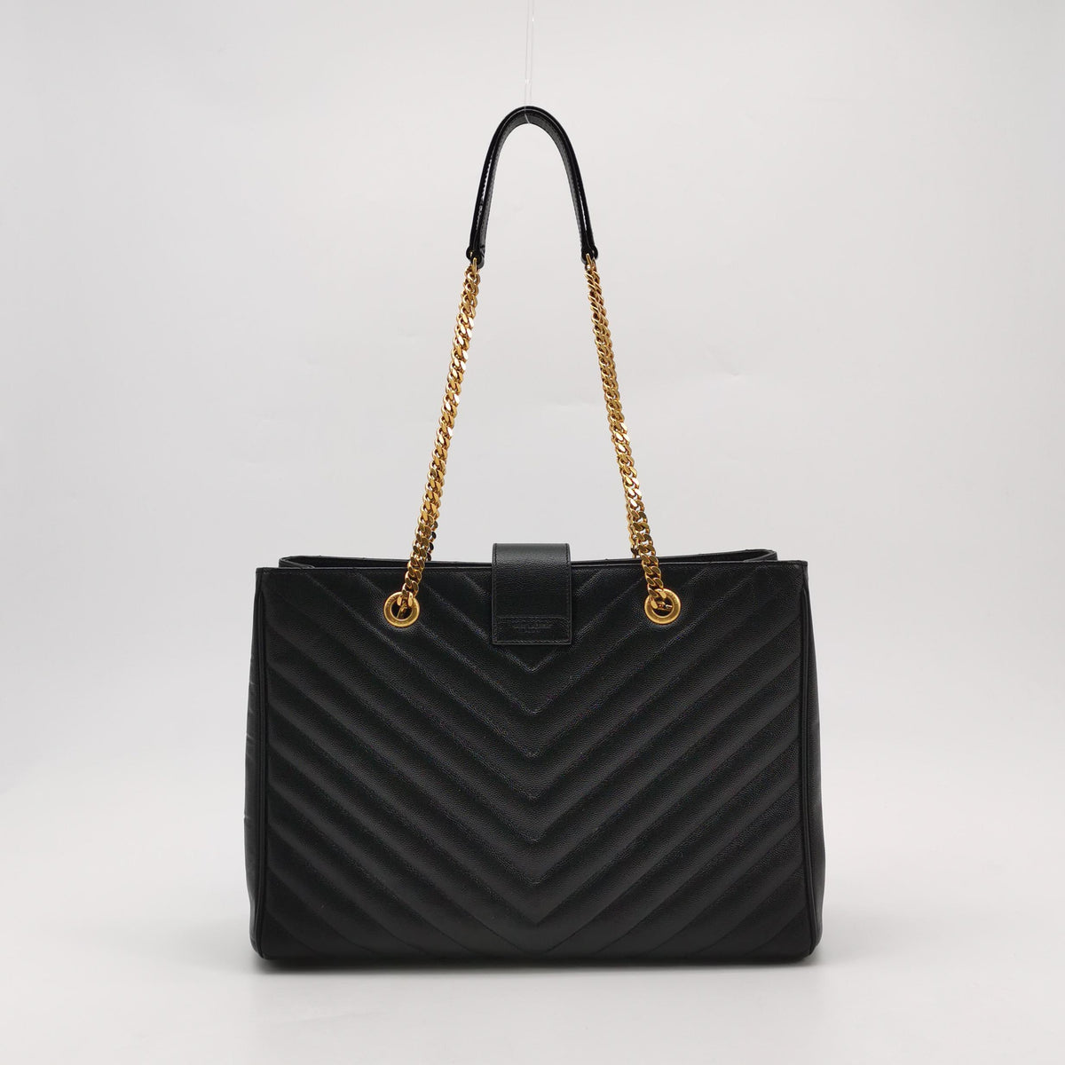 Saint Laurent Chevron Monogram Shopping Bag Grain De Poudre Black