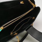 Saint Laurent Chevron Monogram Shopping Bag Grain De Poudre Black