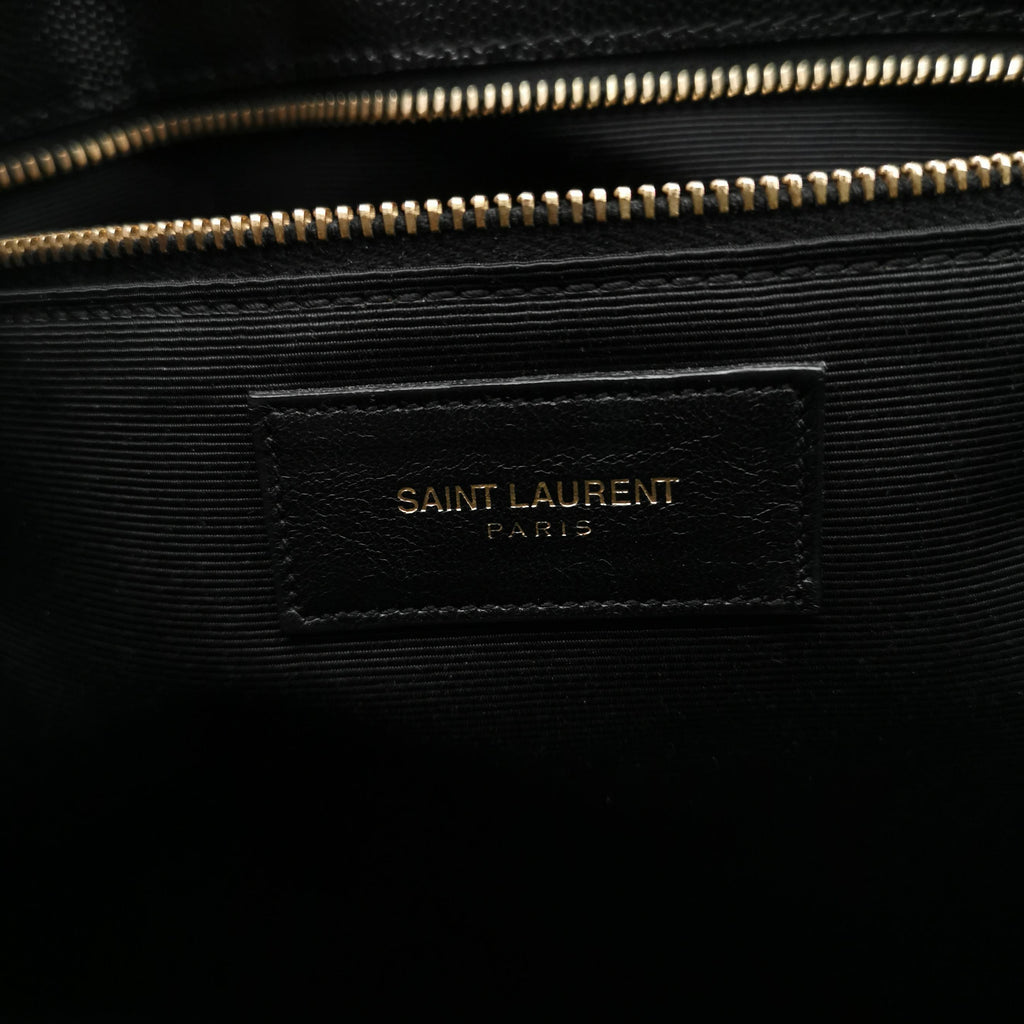 Saint Laurent Chevron Monogram Shopping Bag Grain De Poudre Black