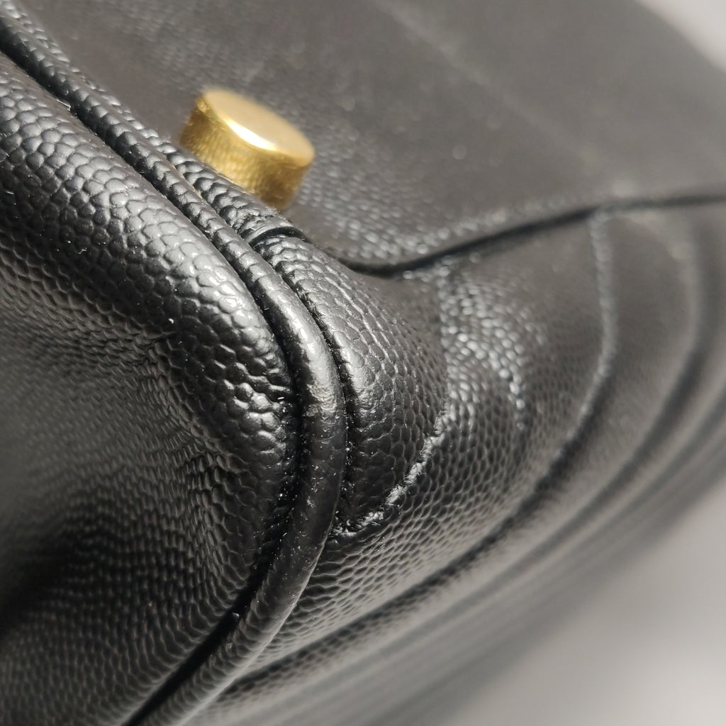 Saint Laurent Chevron Monogram Shopping Bag Grain De Poudre Black