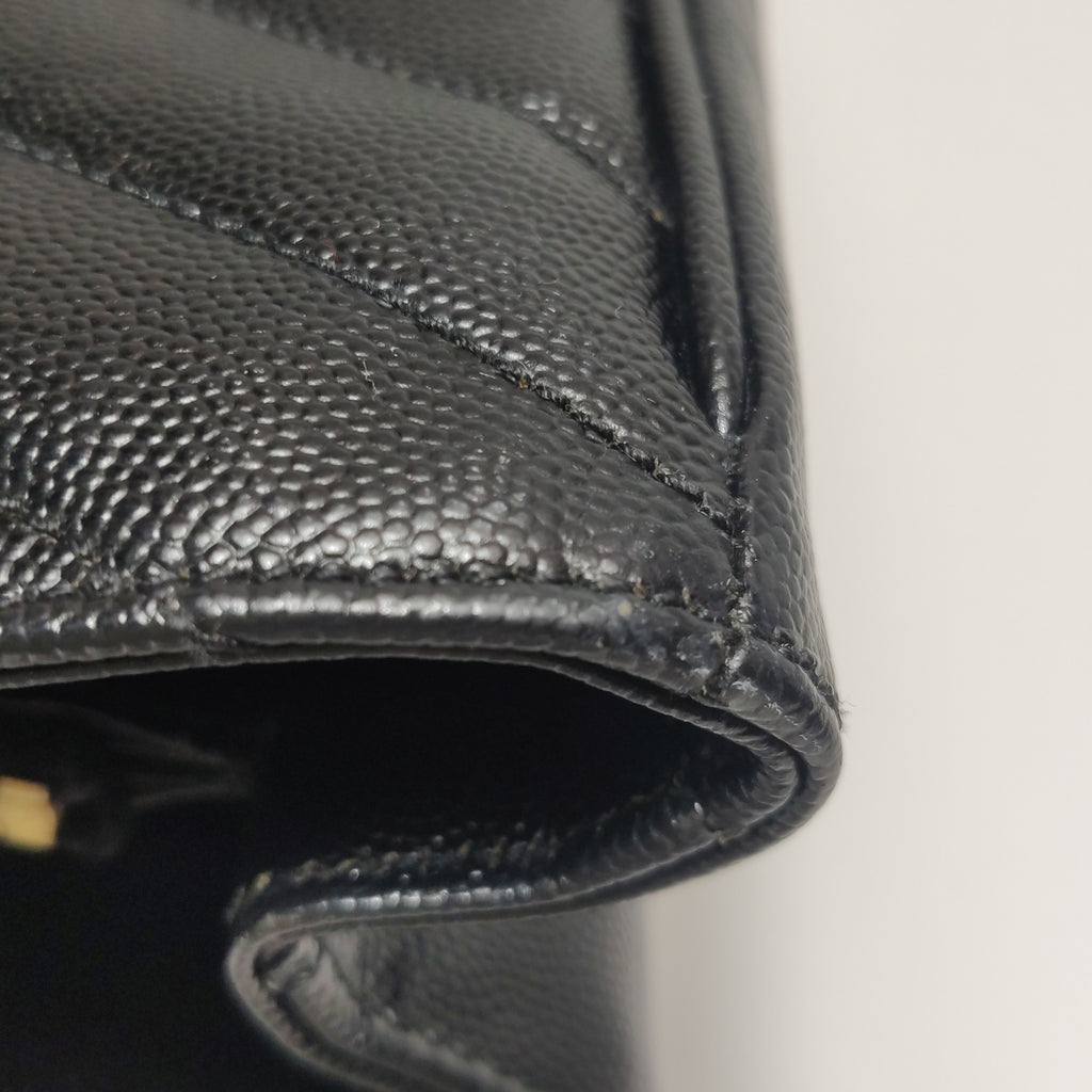 Saint Laurent Chevron Monogram Shopping Bag Grain De Poudre Black