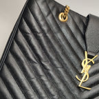 Saint Laurent Chevron Monogram Shopping Bag Grain De Poudre Black