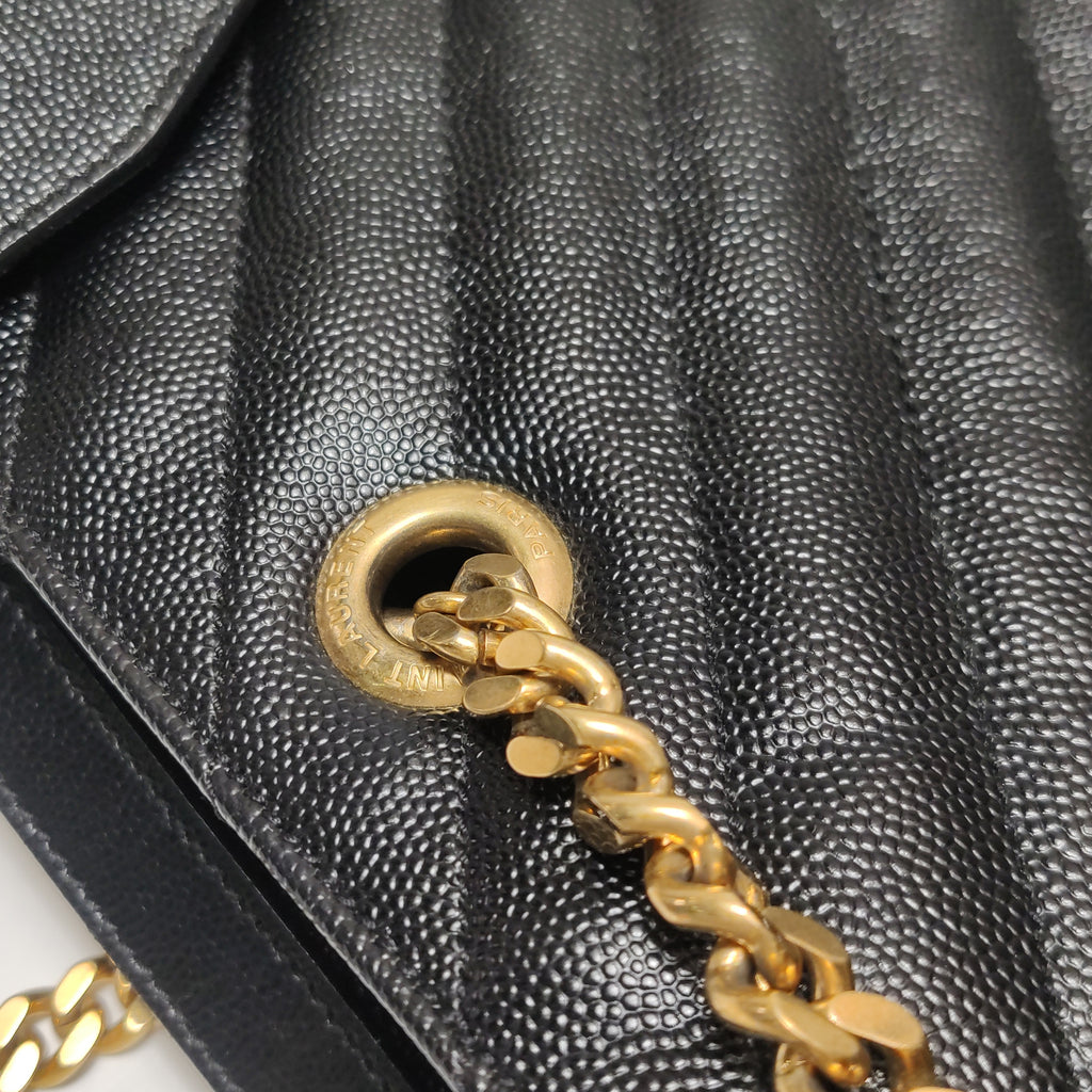 Saint Laurent Chevron Monogram Shopping Bag Grain De Poudre Black