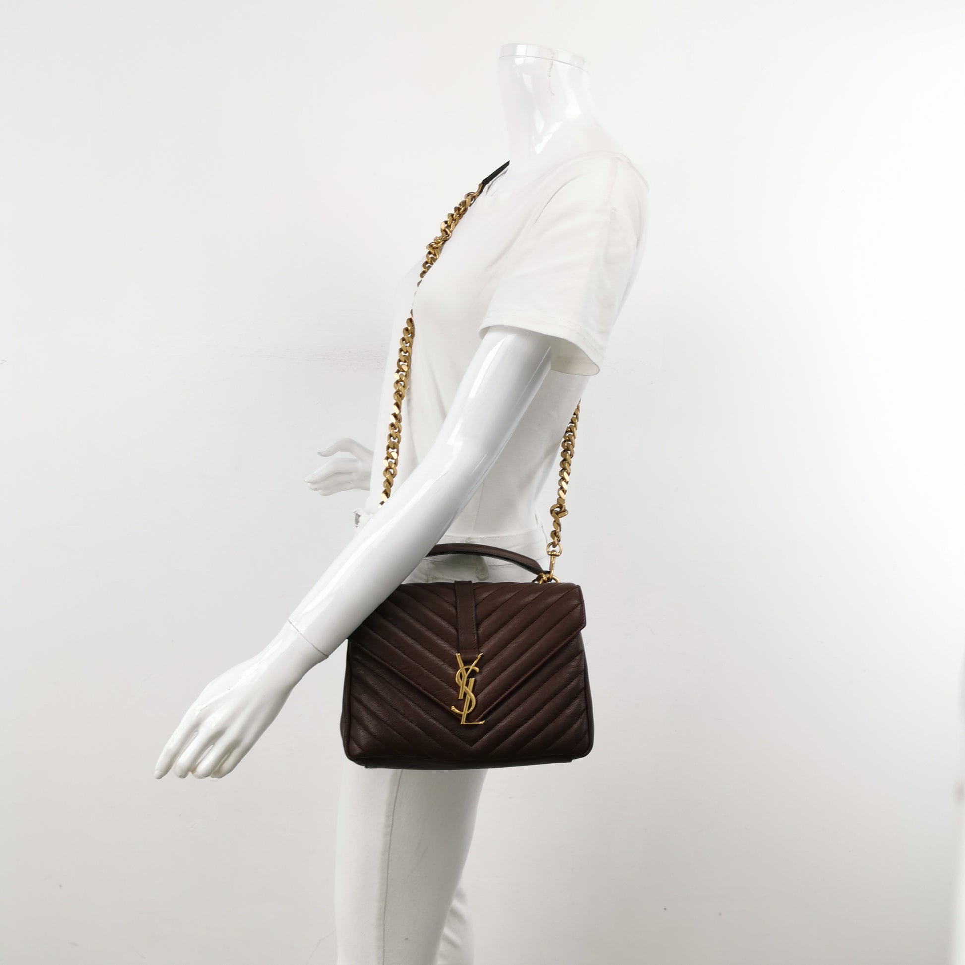 Saint Laurent College Medium Chevron Burgundy