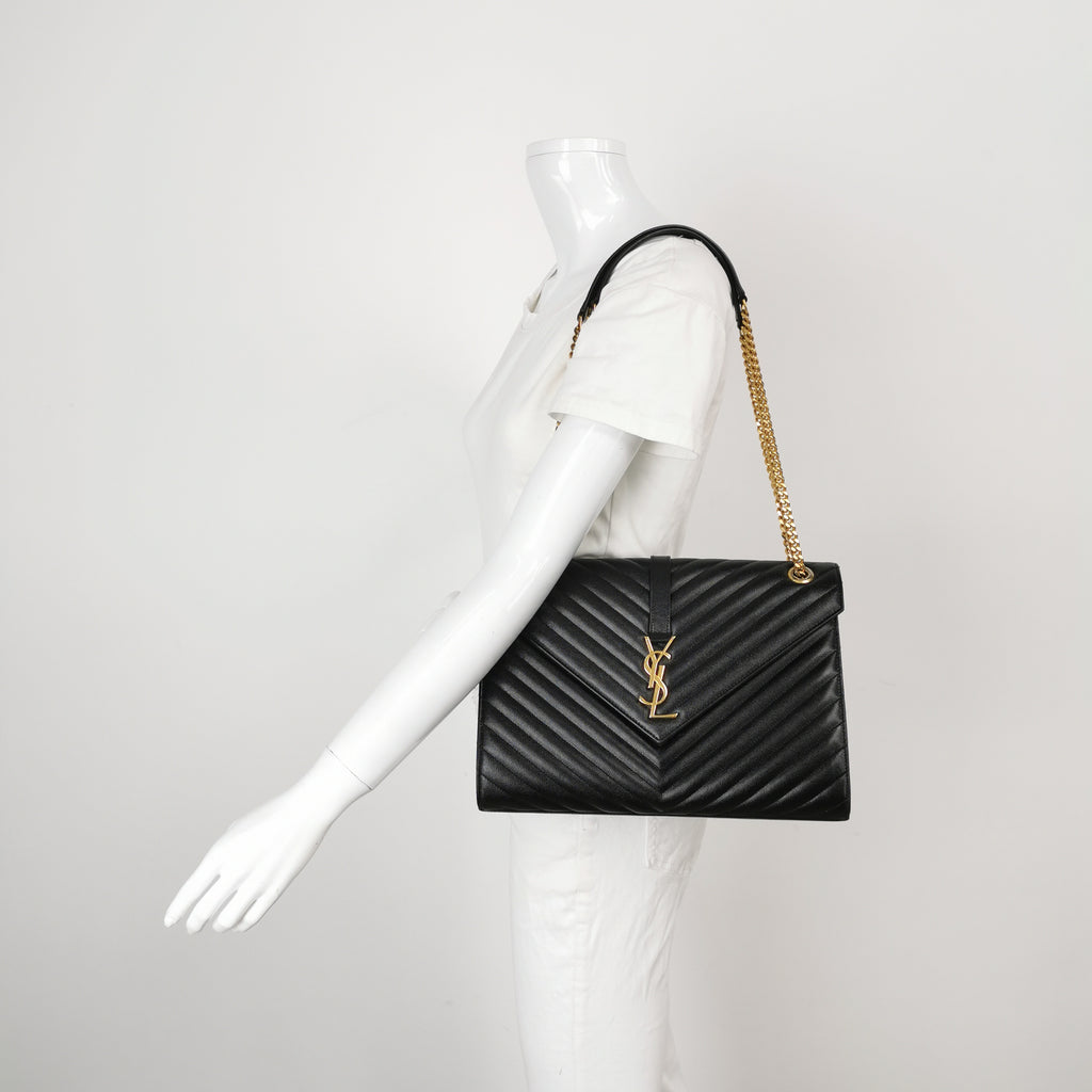 Saint Laurent Chevron Grain de Poudre Envelope Satchel