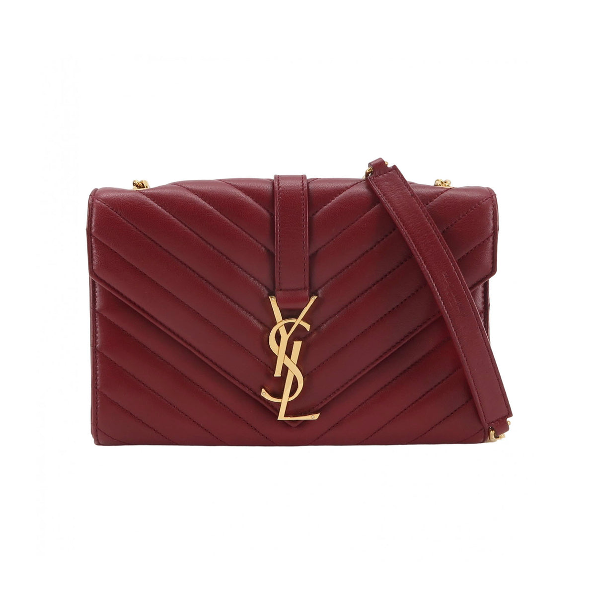 Saint Laurent Chevron Envelope Shoulder Bag Red