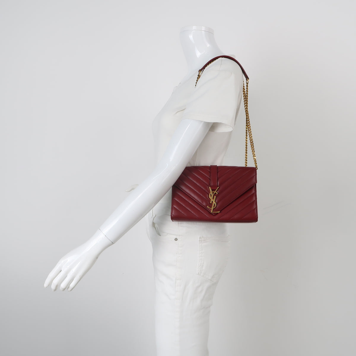 Saint Laurent Chevron Envelope Shoulder Bag Red
