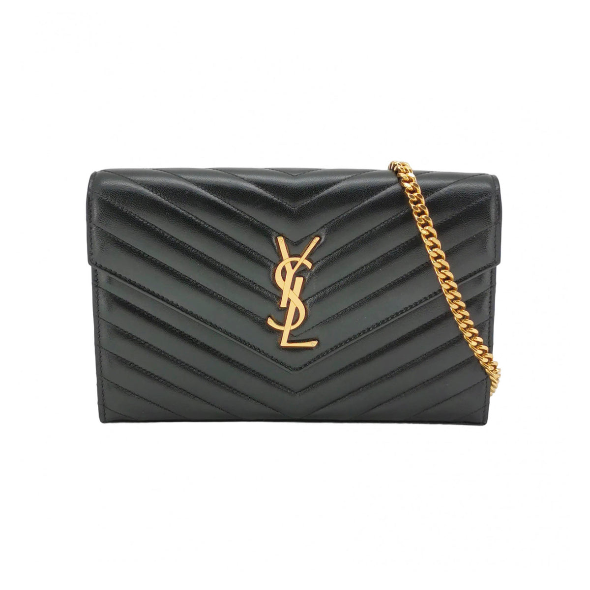 Saint Laurent Envelope Wallet On Chain Large Lambskin Black