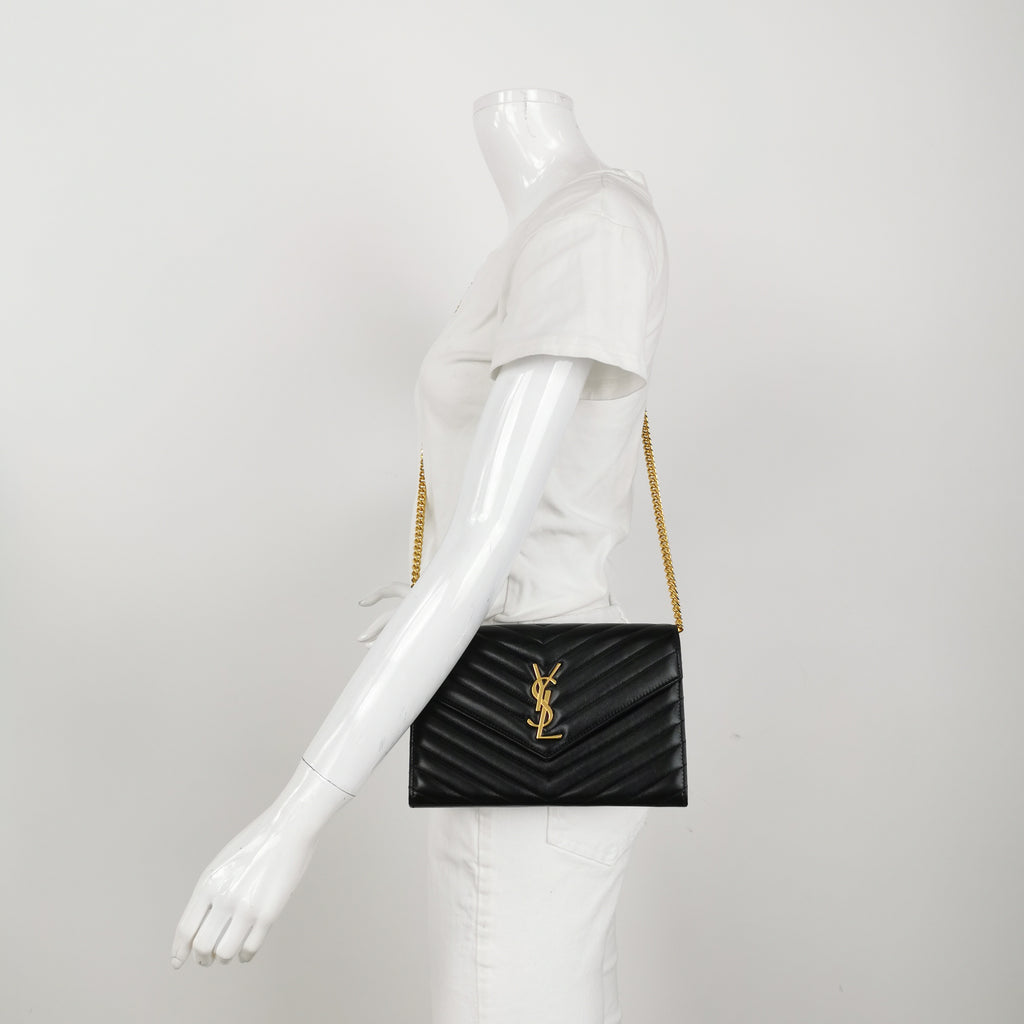 Saint Laurent Envelope Wallet On Chain Large Lambskin Black