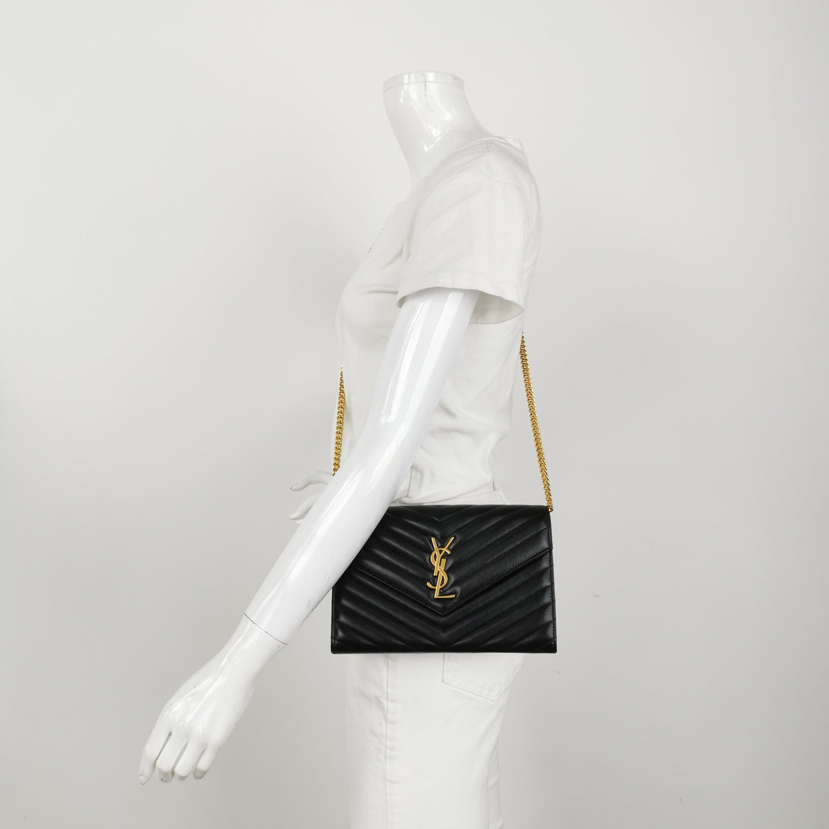 Saint Laurent Envelope Wallet On Chain Large Lambskin Black