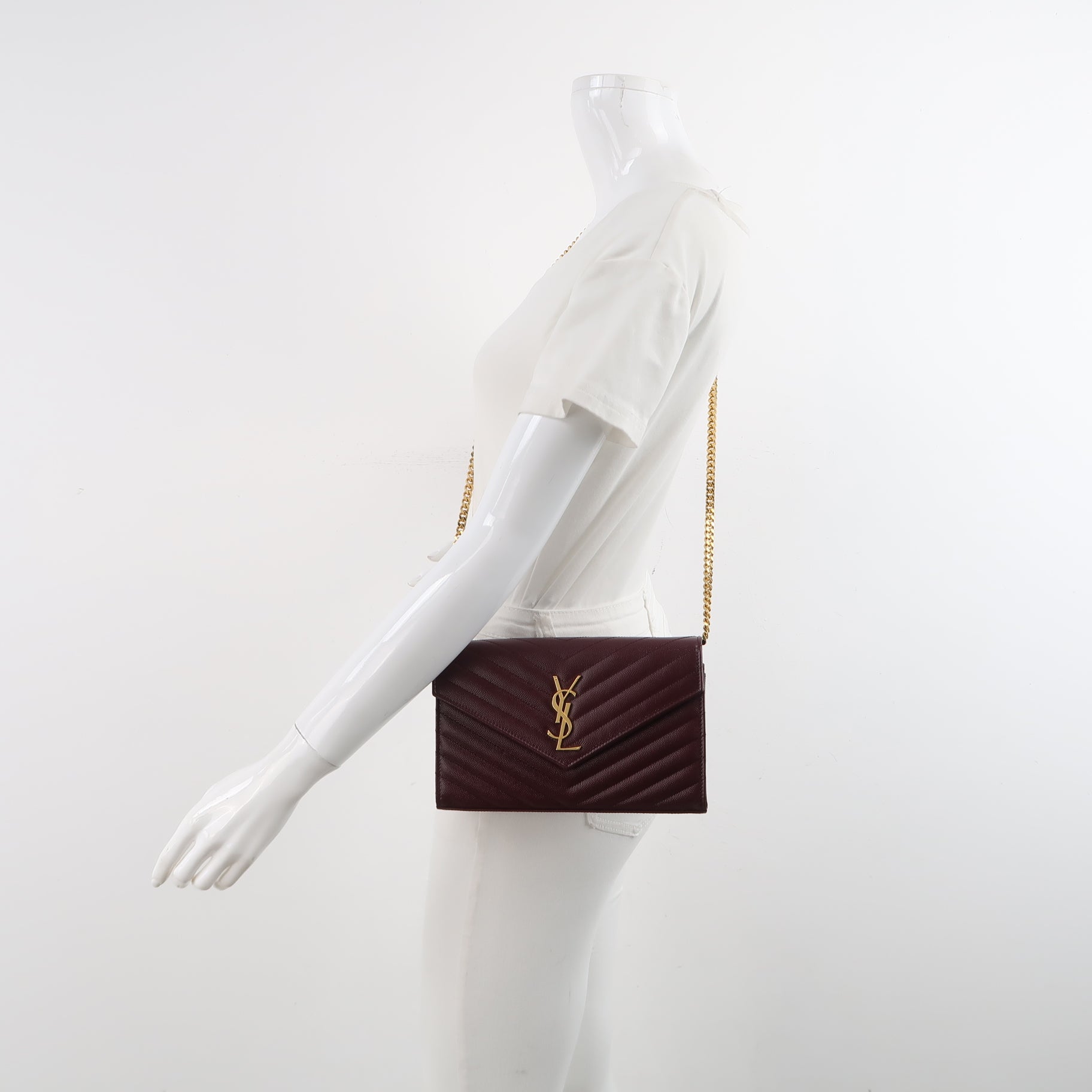 Saint Laurent Envelope Wallet on Chain Large Burgundy