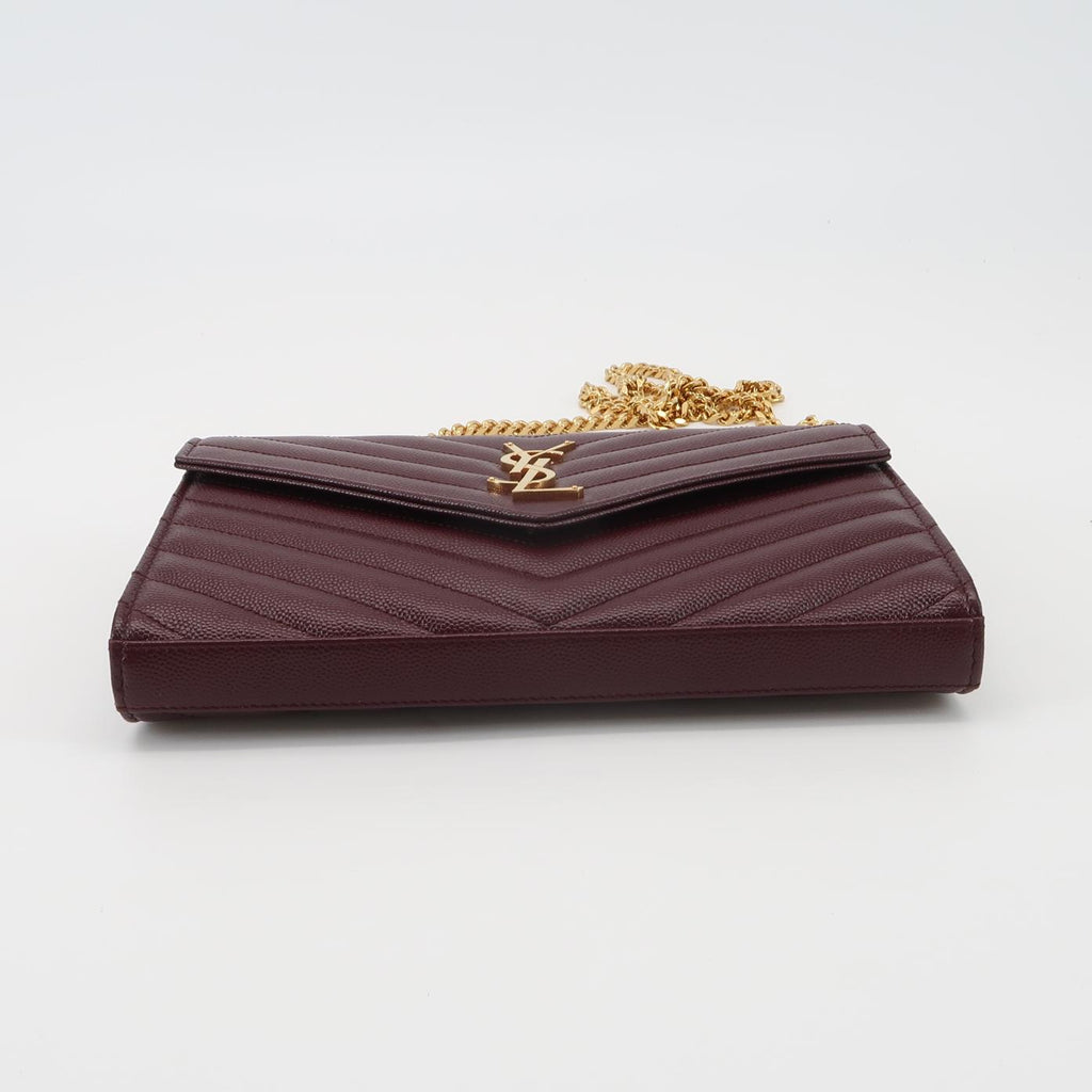 Saint Laurent Envelope Wallet on Chain Large Burgundy