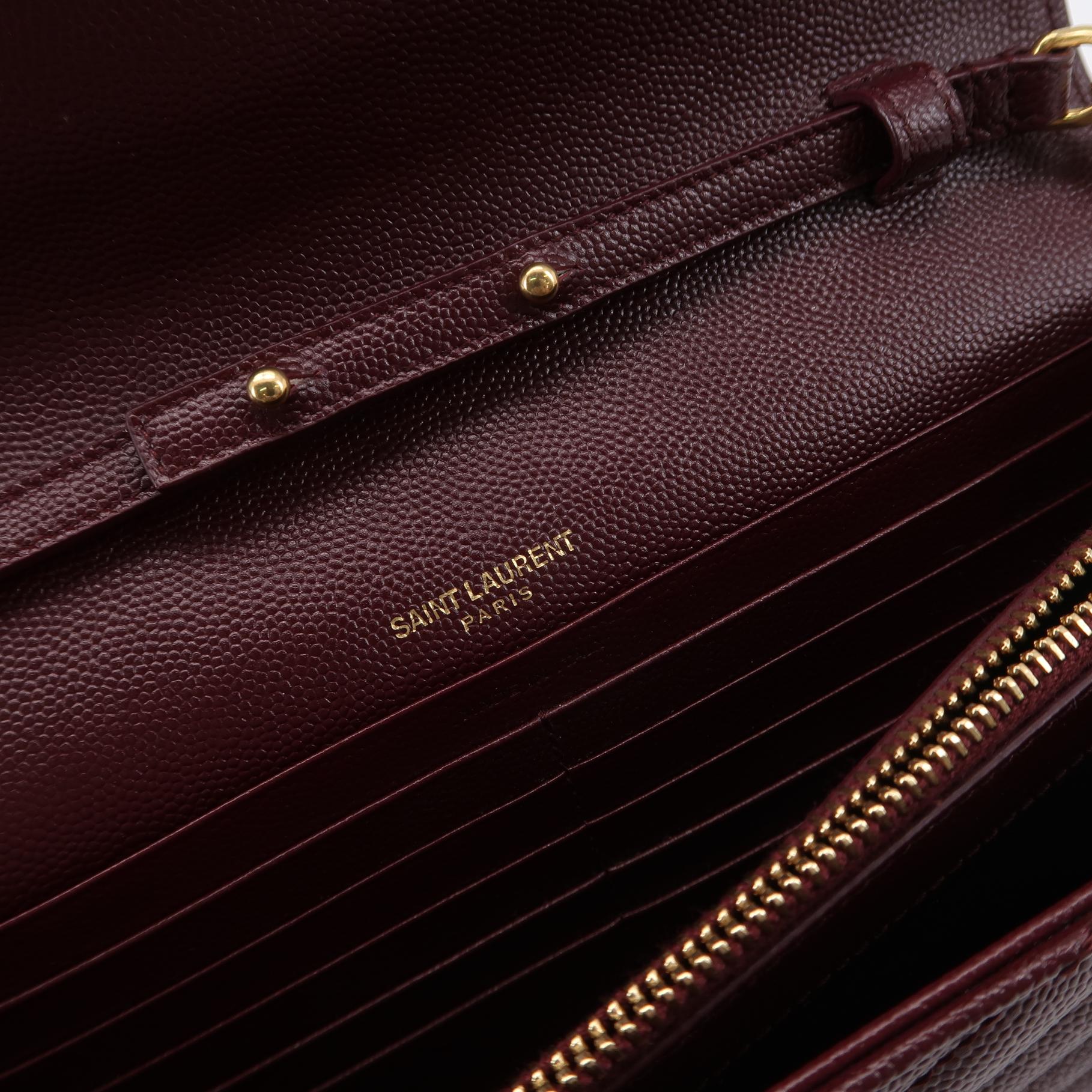 Saint Laurent Envelope Wallet on Chain Large Burgundy