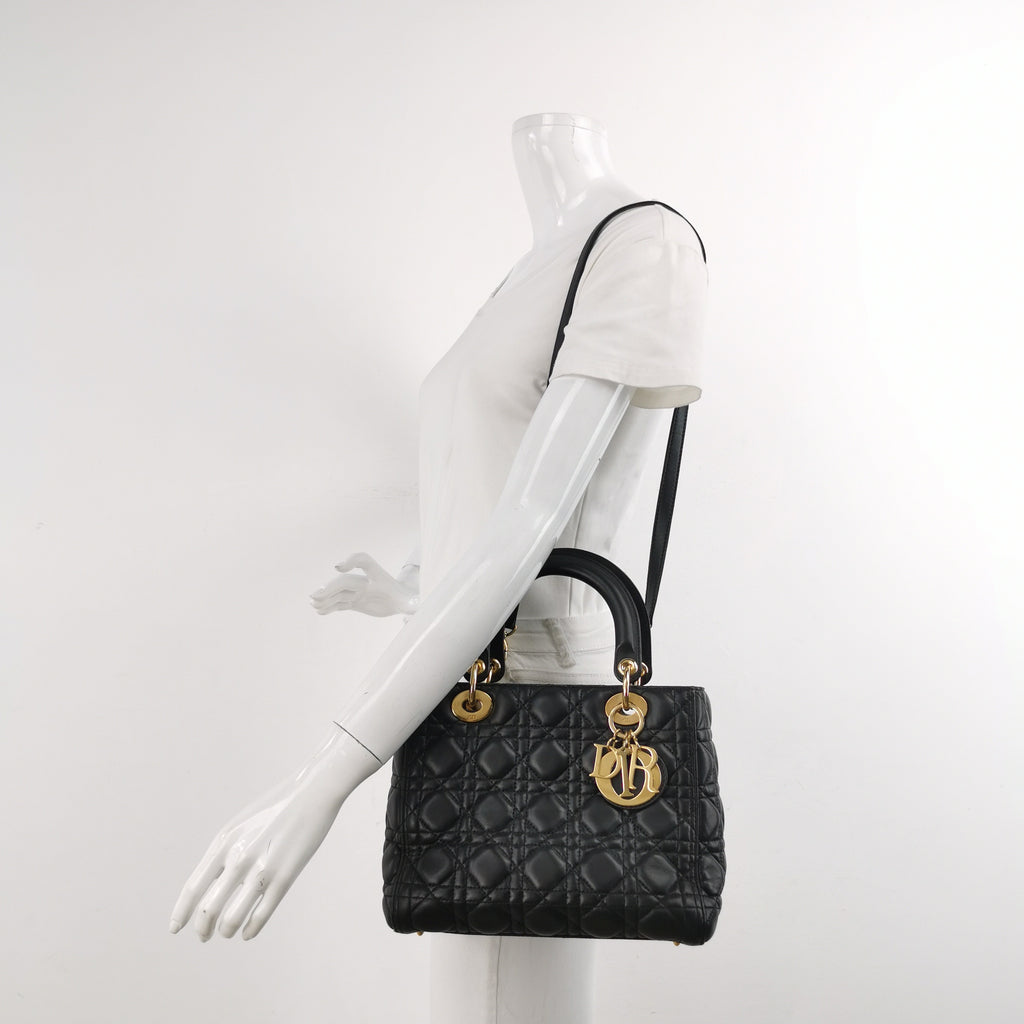 Dior Lady Dior Medium Black Quilted