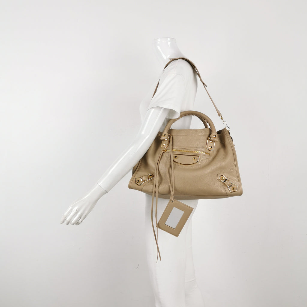 Balenciaga Medium City Metallic Edge Beige