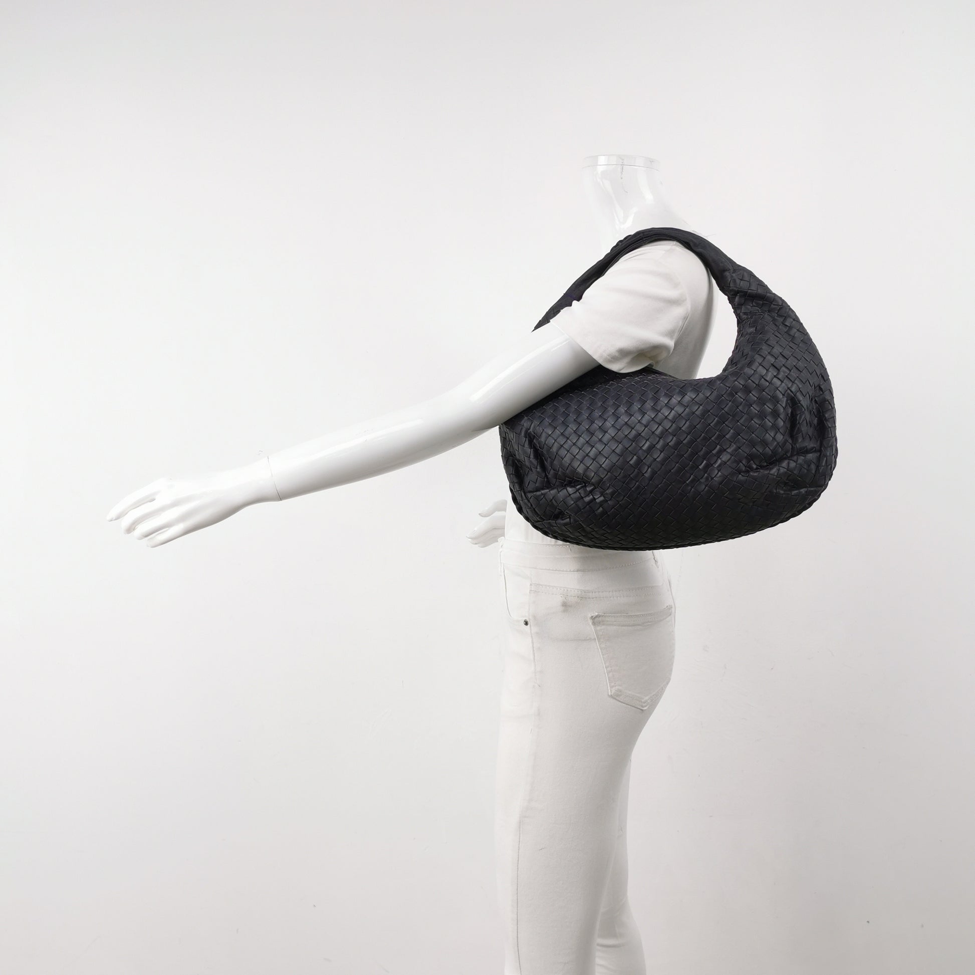 Bottega Veneta Intrecciato Belly Hobo Charcoal Blue