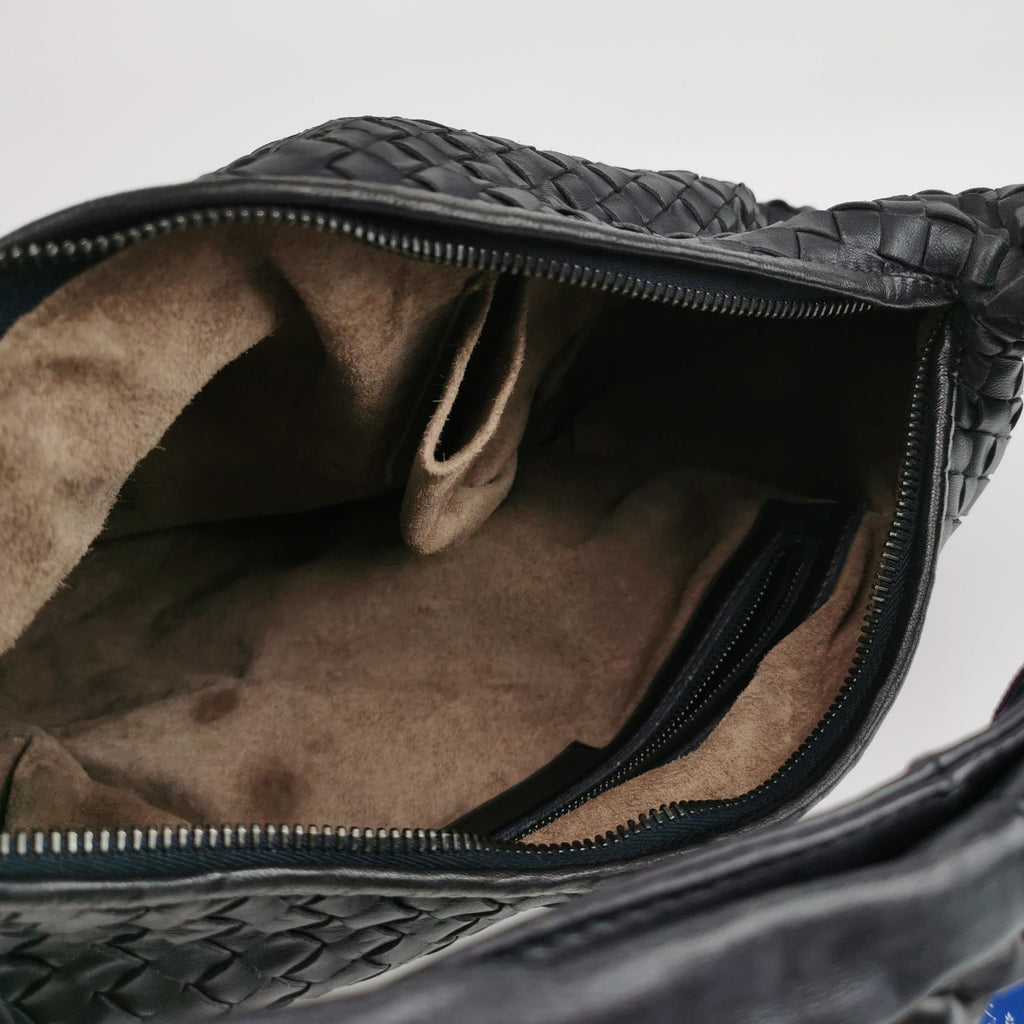 Bottega Veneta Intrecciato Belly Hobo Charcoal Blue