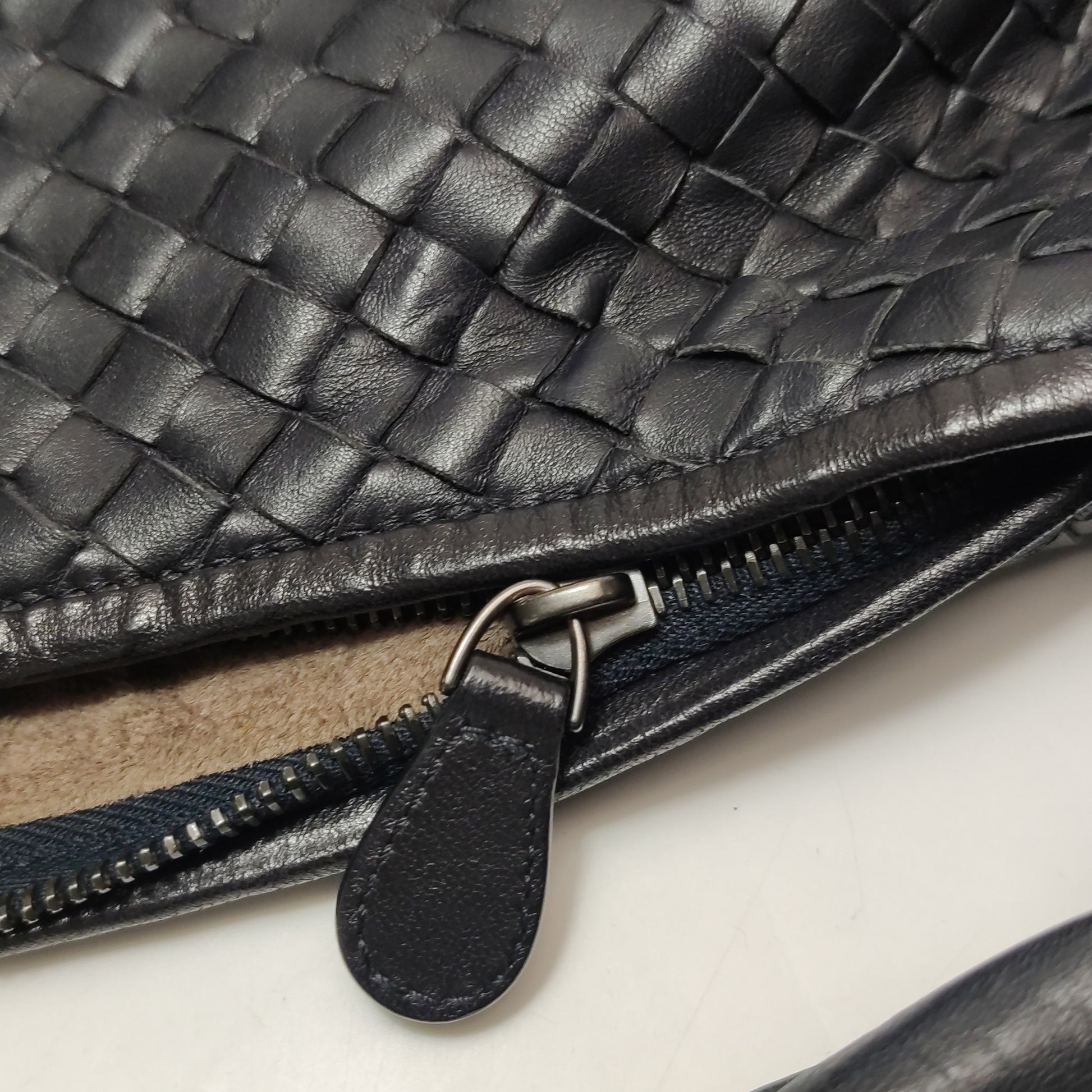 Bottega Veneta Intrecciato Belly Hobo Charcoal Blue