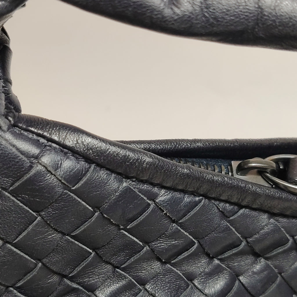 Bottega Veneta Intrecciato Belly Hobo Charcoal Blue