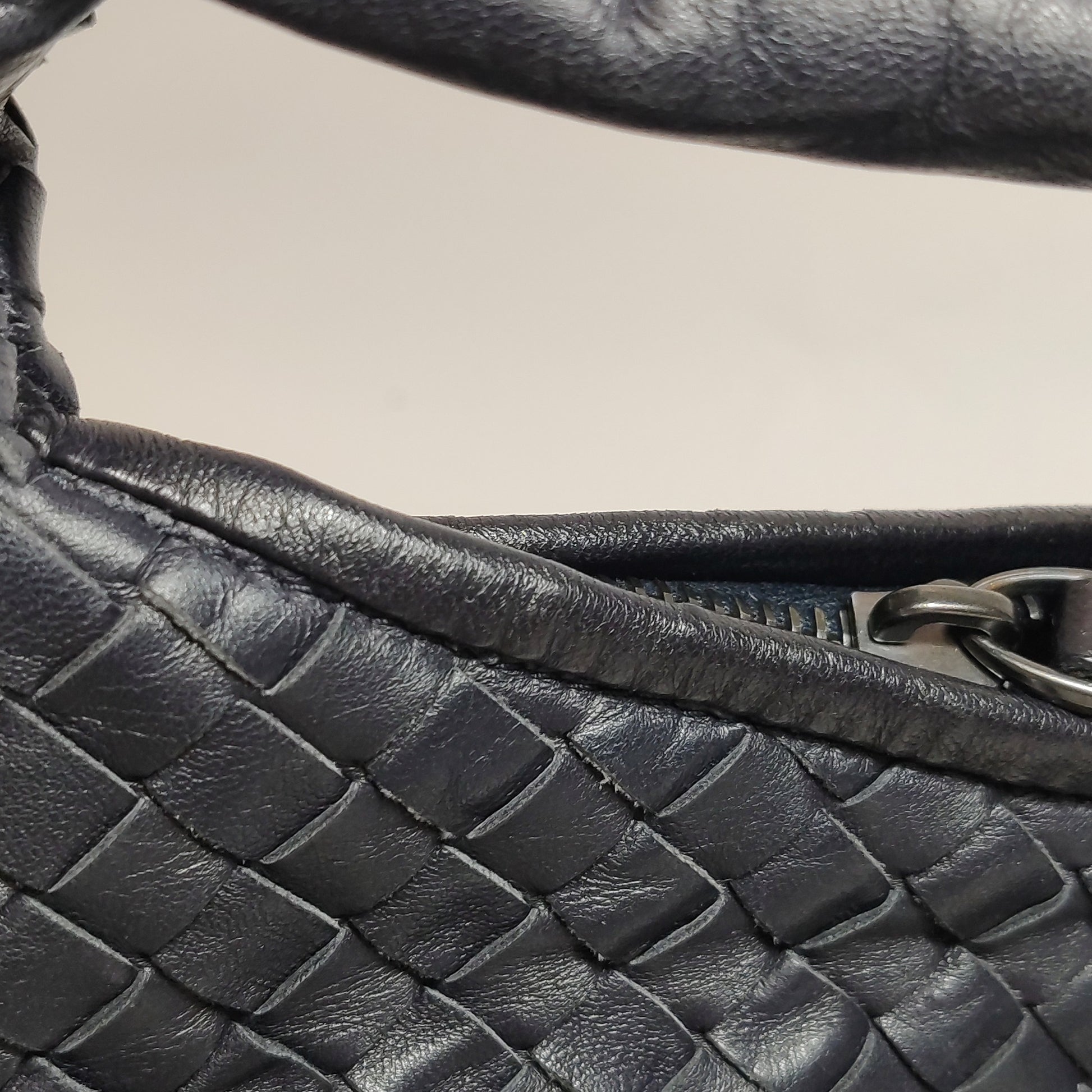 Bottega Veneta Intrecciato Belly Hobo Charcoal Blue