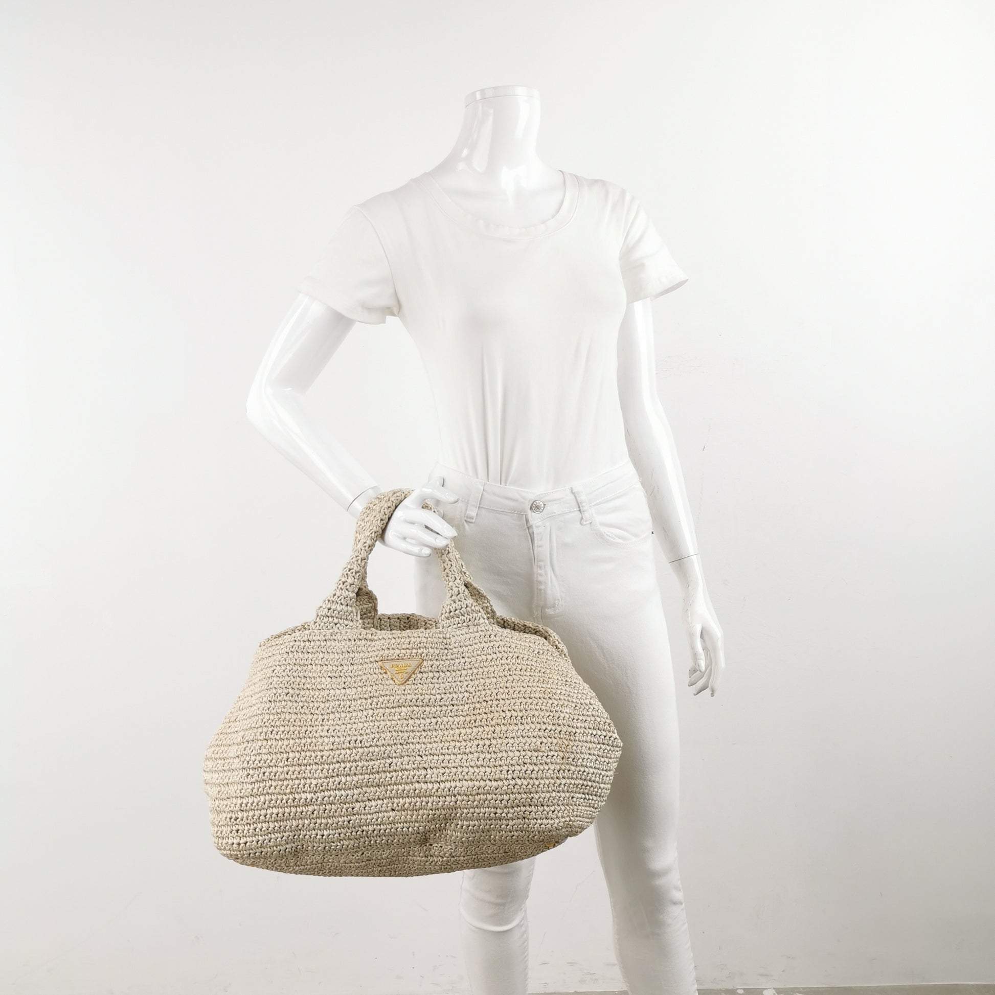 Prada Talco Raffia Tricot Large Tote