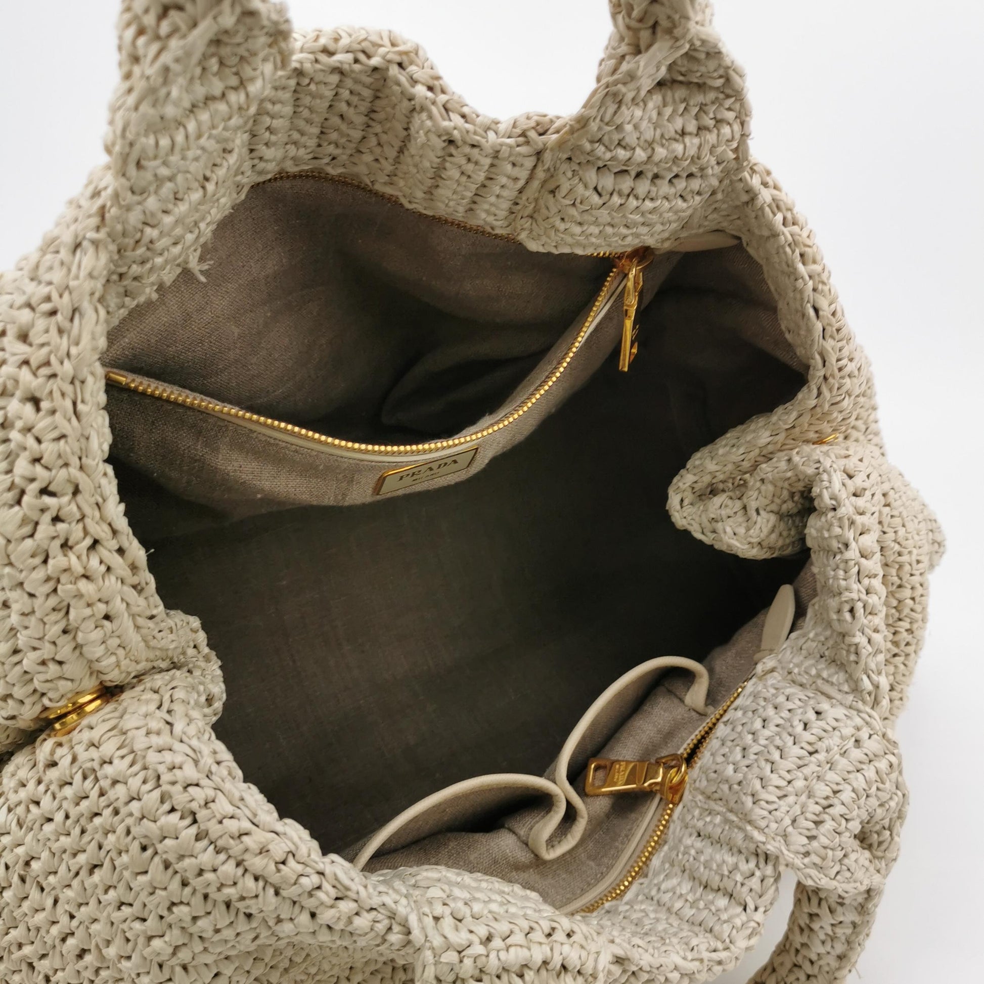 Prada Talco Raffia Tricot Large Tote