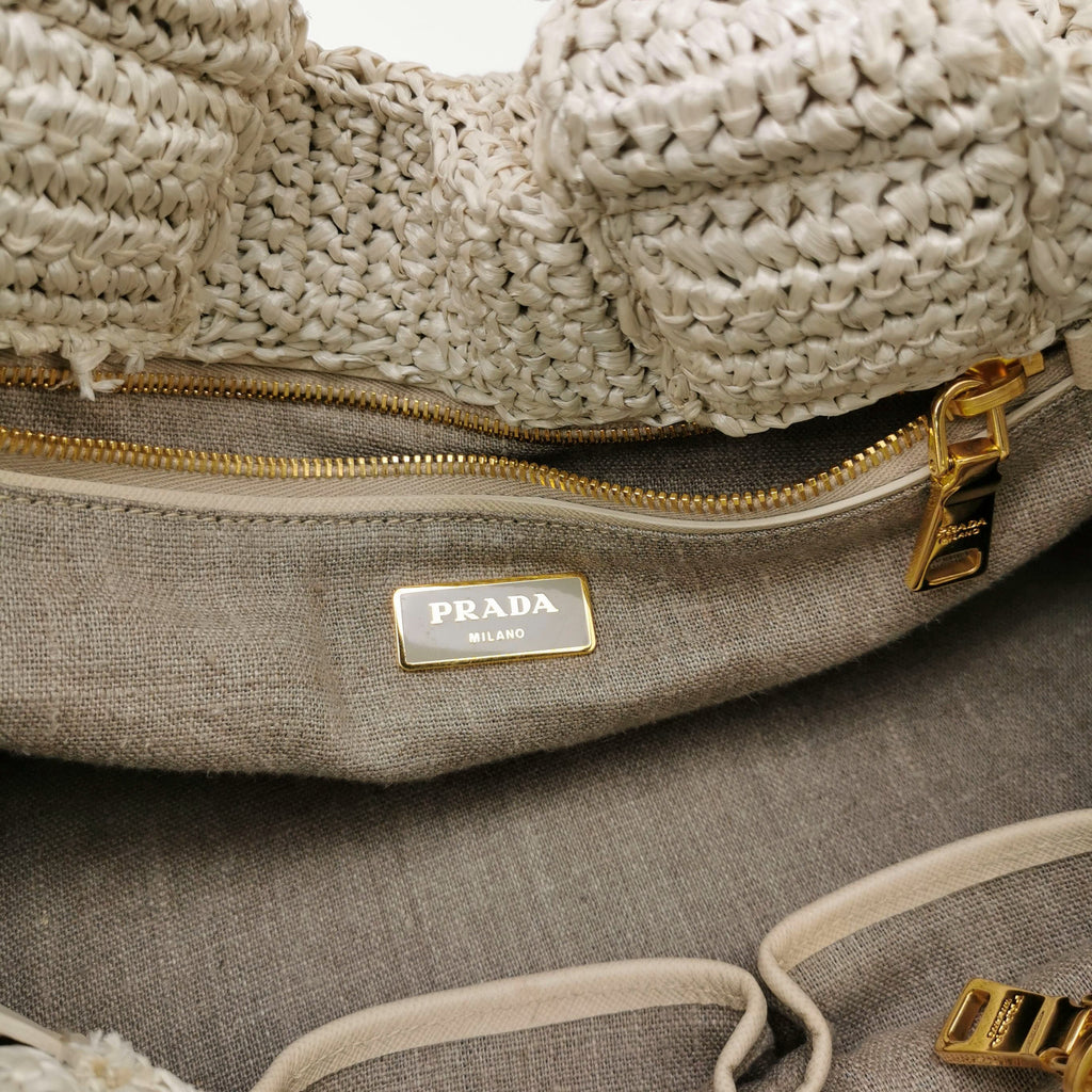 Prada Talco Raffia Tricot Large Tote