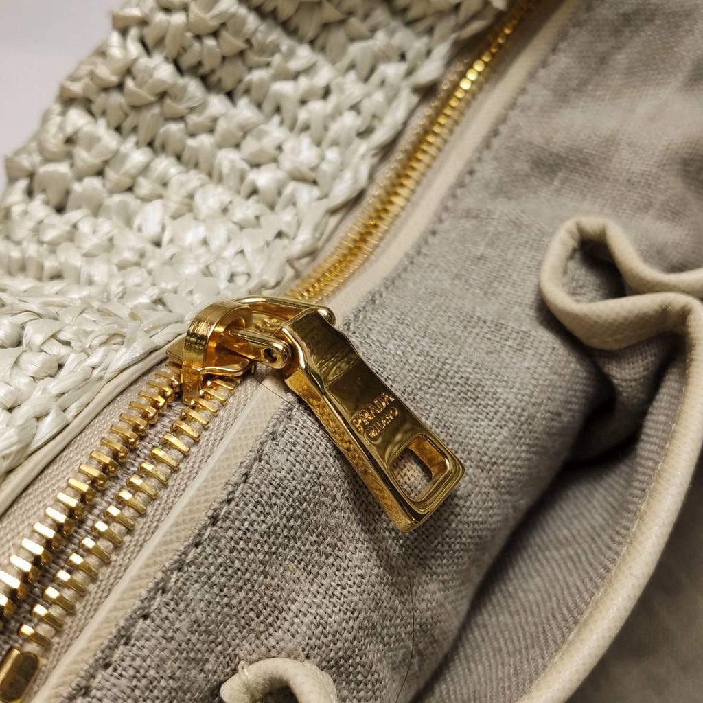 Prada Talco Raffia Tricot Large Tote