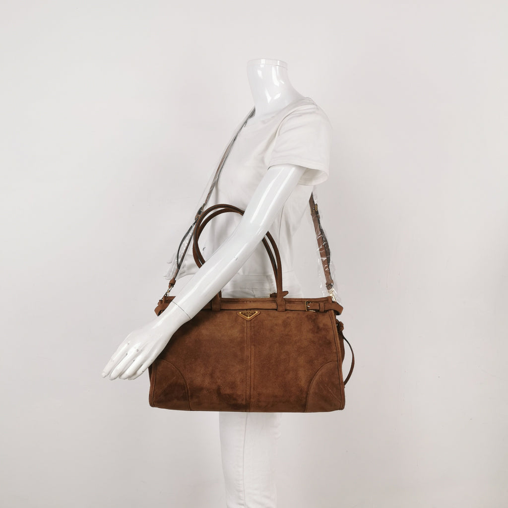 Prada Bonnie Large Suede Brown