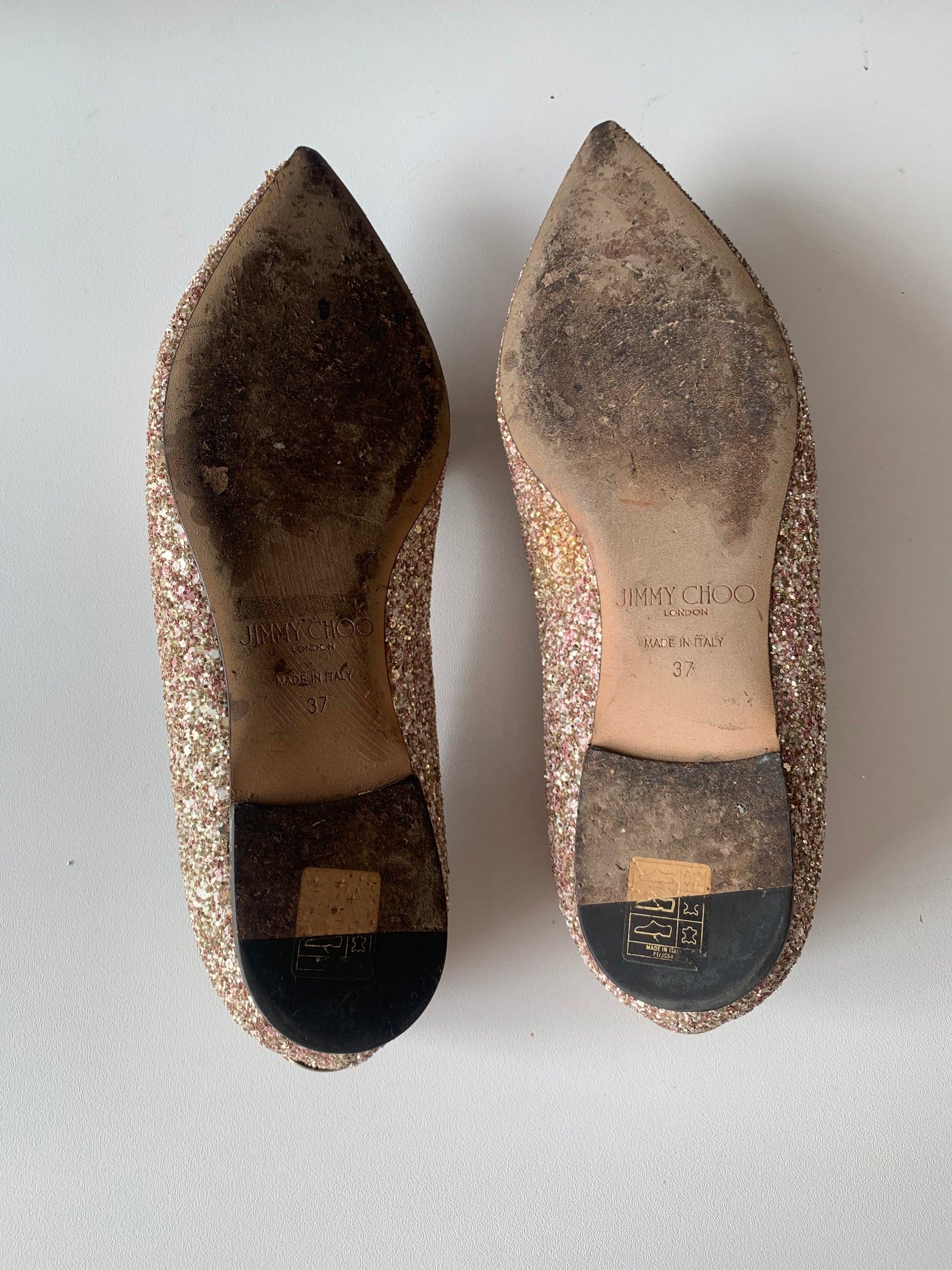 Jimmy Choo Glitter Gala Point Toe Ballerina Flats 37