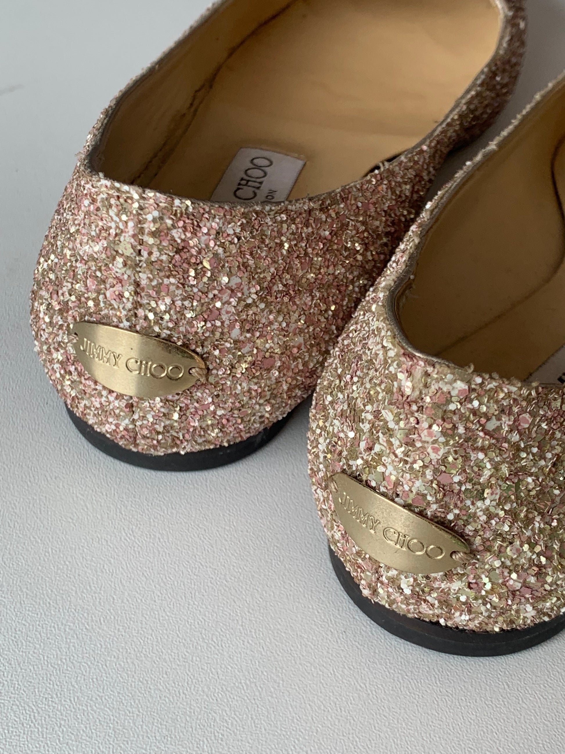 Jimmy Choo Glitter Gala Point Toe Ballerina Flats 37